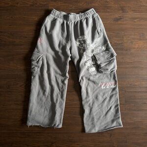 Darc Sport Gray Cargo Pants with Graphic Design